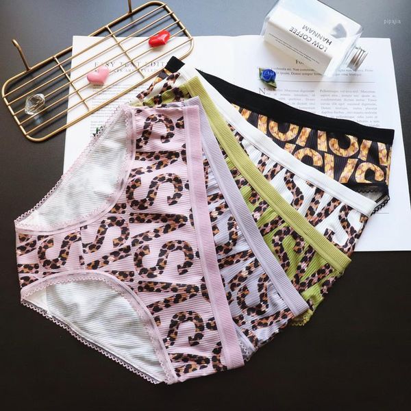 

sweet girl japanese cotton alphabet leopard pattern ladies underwear female cute hips without trace low waist briefs1, Black;pink