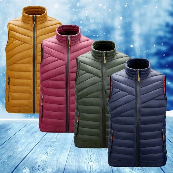 

mens jacket sleeveless vest winter fashion casual slim coats brand clothing cotton-padded men's vest men waistcoat big size 201114, Black;white