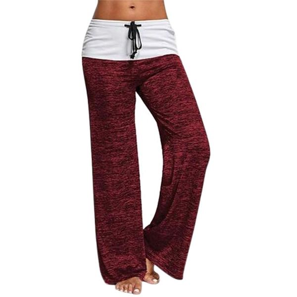 

yoga outfits patchwork boot cut pant high pants lace up fitness loose dancing waist elastic wide leg streetwear, White;red