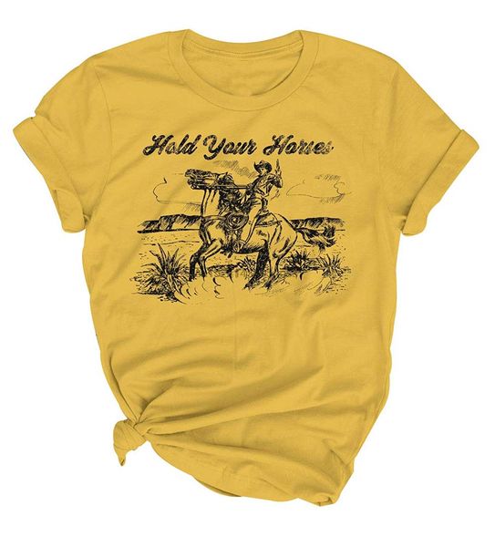

hold your horses t-shirts women vintage tees cowboy funny graphic western retro young blouse(2) sport hooded sweatshirt hoodie