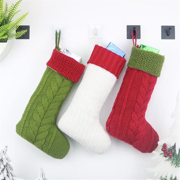

christmas decorations stocking creative solid color knitting gift bag container hanging for xmas tree festival kid gifts1
