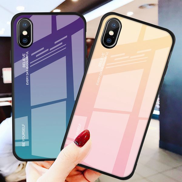 

градиент аврора цвета телефон чехол закаленные стекло для 6 / 6s plus 7/8 plus xr xs max 11 pro max