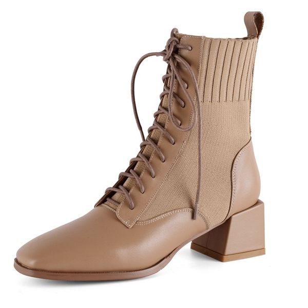 

2021 new ankle party women's basic shoes feminine leathers genuine leather boots 40 ahus, Black