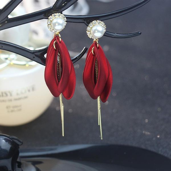 

new korean fashion leaves tassels drop earrings crystal pearl dangle earring party elegant jewelry gifts for women, Silver