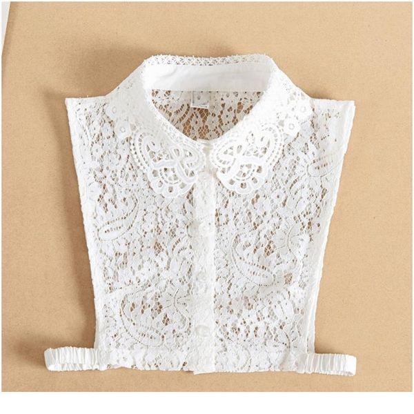 

women girls hollow out floral lace fake collar button down detachable lapel white half shirt blouse sweater a qylhkn