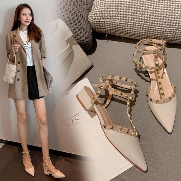 

sandals baotou fairies 2021 summer fashion versatile rivet net red mediumparty with heel single shoes, Black