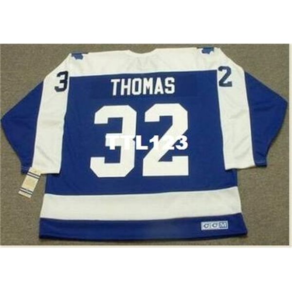 

121s #32 steve thomas toronto maple leafs 1986 ccm vintage hockey jersey or custom any name or number retro jersey, Black