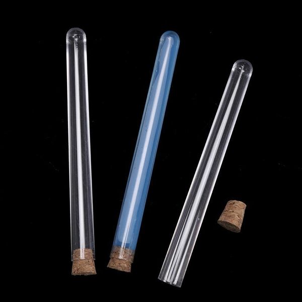 

10pcs 15x150mm transparent laboratory clear plastic test tube vials with corks sers caps school lab suppl bbynim