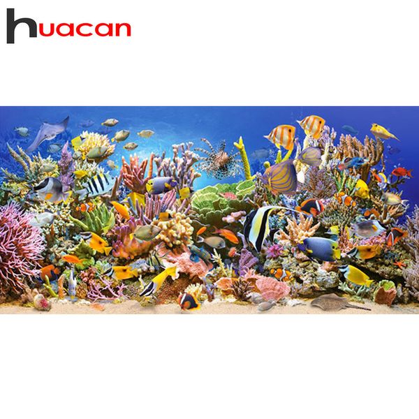 Huacan Pittura Diamante Pesce Animale 5D Kit FAI DA TE Punto Croce Diamante Ricamo Mare Strass Mosaico Quadrato Pieno Decorazione Della Casa 201112