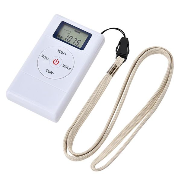 

radio mini fm stereo dsp digital clip-on conference receiver 108mhz with earphone lanyard display screen