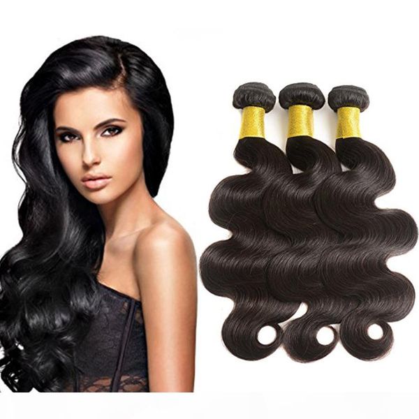 

queen hair 100% unprocessed 7a brazilian virgin hair weft extension body wave 3 bundles human weave dhl natural color, Black;brown