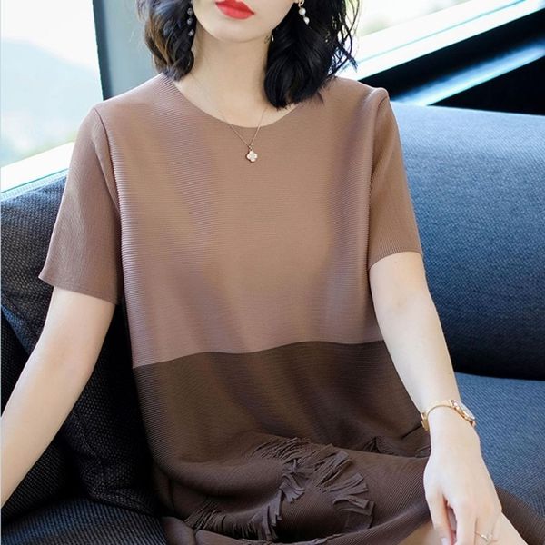 

fashion hit color temperament tassel loose a-line dress, Black;pink