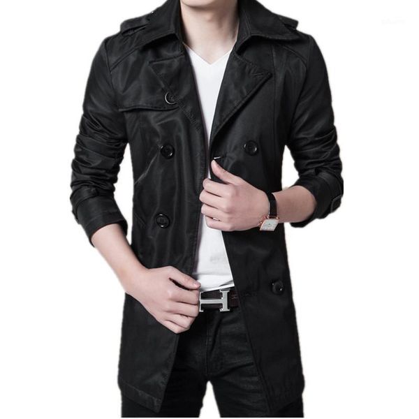 

trench coat men autumn spring double breasted men outerwear casual coat men's jackets windbreaker mens trench1, Tan;black