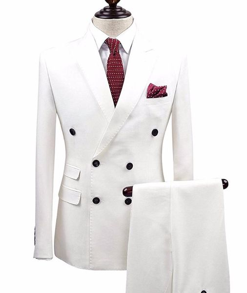 

white 2 pieces men suits double breasted groom terno masculino smoking slim fit men wedding suits blazer tuxedo jacket+pants, White;black