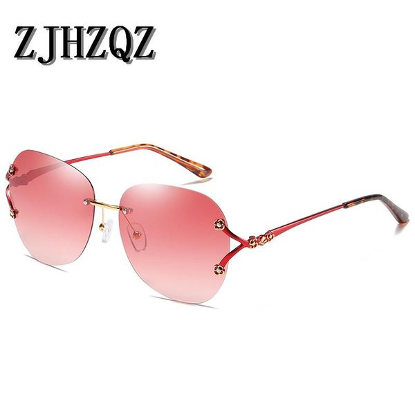 

zjhzqz retro womens ladies polarized sunglasses rimless sun glasses fashion gradient mirrors flower shades red purple lens, White;black