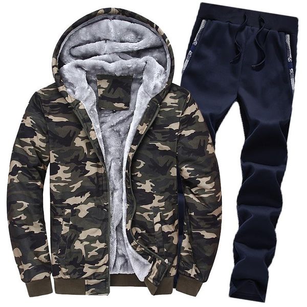 

men's tracksuits winter style plus velvet sportswear sweater suit set large size hoodies sweatshorts, Gray