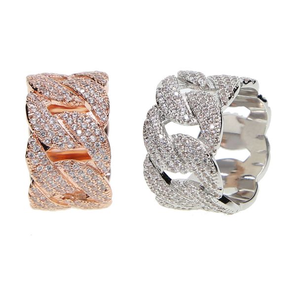 

us size 9,10 new arrive design gold filled real micro pave bling cz cuban link chain design unique hip hop bling mens ring, Silver