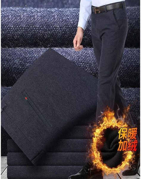 

brushed casual pants men's autumn thick straight tube slim elastic men's business casual pants plush fleece men1, Black