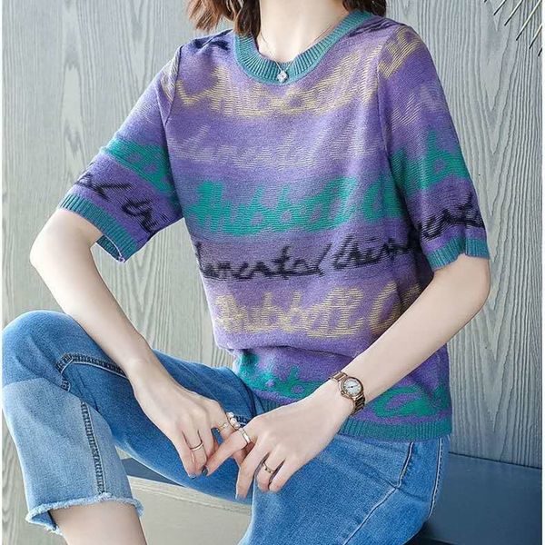 

qucuz summer large loose covering silk knitwearknitwear short sleeve 6 plus fat belly ice slimming t-shirt women's versatile knitwear, White