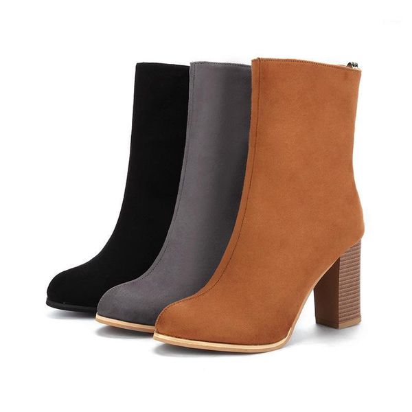

sunny everest new autumn and winter plus size women shoes 6-8cm thick high-heeled zipper short boots size35-431, Black