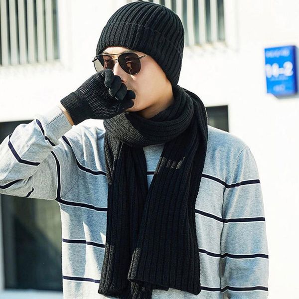 

3pcs women men cold weather hat scarf gloves set skiing neck protection thick soft windproof warm winter thermal knitted beanie, Blue;gray