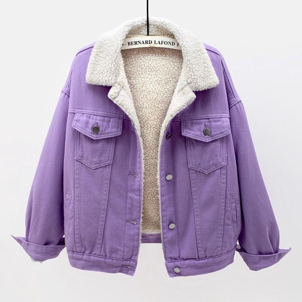 

women's jackets autumn winter women bomber denim short jacket korean loose long sleeve lambswool ladies clothes vintage white jeans coa, Black;brown