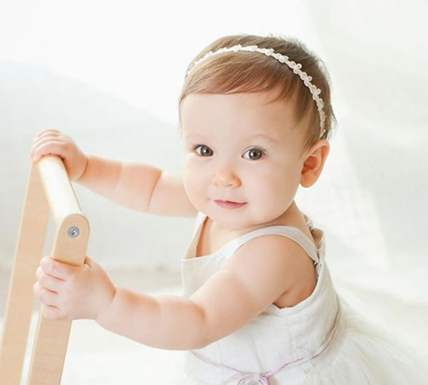 

baby girls princess lace flowers pearl diamond diadems elastic bands cotton lace + newborn pgraphy accessories dropshopping1, Slivery;white