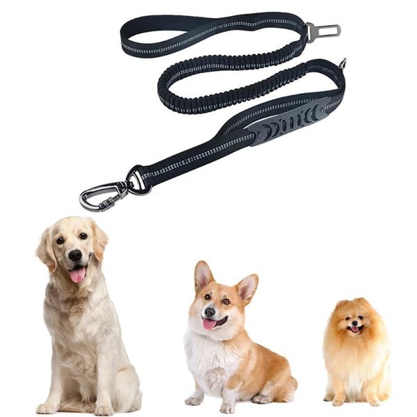 

5ft strong dog lead, 4-in-1 adjustable lead for dogs with car seat belt and padded handle, reflective lead dog for all sizes