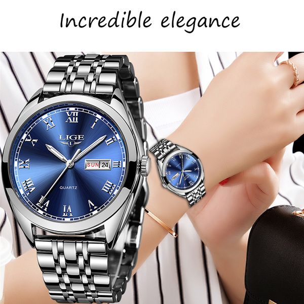 

2019 lige women new blue watch date business quartz watch ladies brand luxury female wrist watch girl clock relogio feminino, Slivery;brown