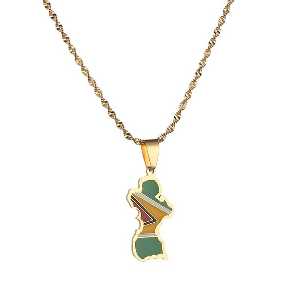 

guyana map flag pendant necklace women girls guayana jewelry republic of guyana, Silver