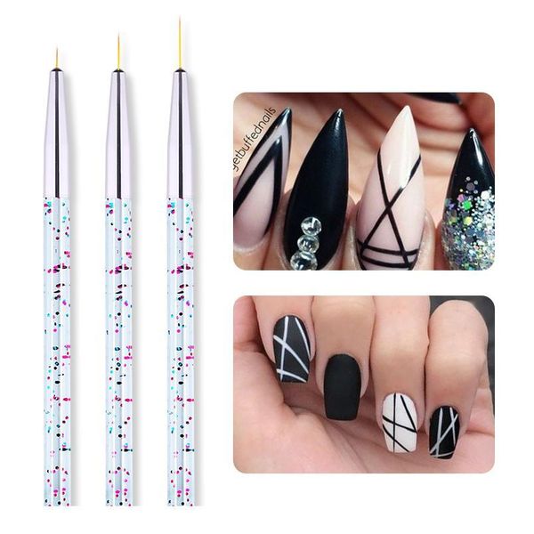 

3pcs liner brush set uv gel polish painting drawing pen brush glitter kit colorful sequins clear handle nail a jllhwp