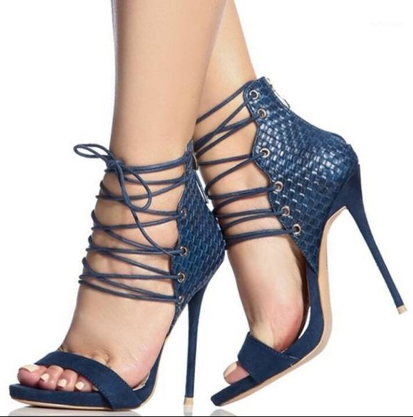 

sandals pu leather thin high heels ankle strap women narrow band peep toe party shoes lady lace-up cover woman1, Black