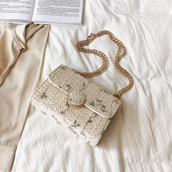 

female crossbody bags for women 2020 summer beach straw bag designer handbags ladies chains shoulder messenger bags