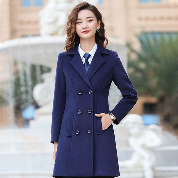 

2021 new winter autumn women's mid-long double-breasted add cotton thicken wool coats ladies overalls a7yl, Black