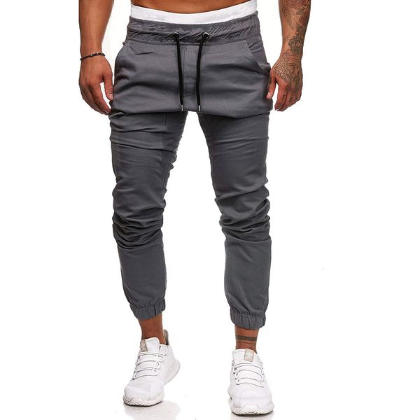 

2021 new fitness male casual men sportswear tracksuit sweatpants trendy mens hip hop joggers solid multi-pocket pants pj29, Black