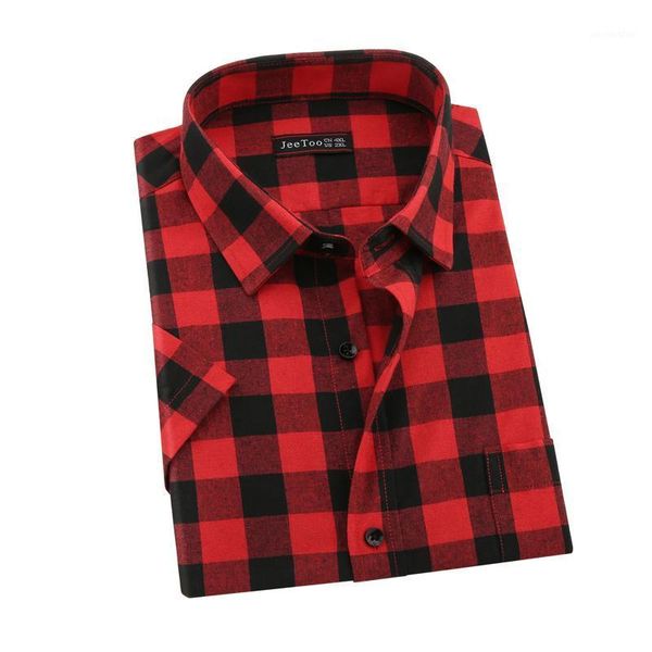 

jeetoo 2020 new fashion men's summer casual dress shirt mens red and black plaid short sleeve shirts 1, White;black