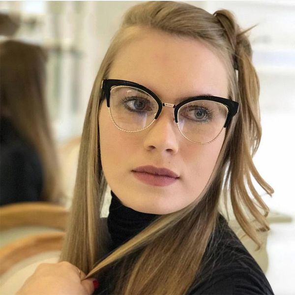 

fashion sunglasses frames cat eye glasses women men clear optical eyeglasses frame transparent spectacle vintage1, Black
