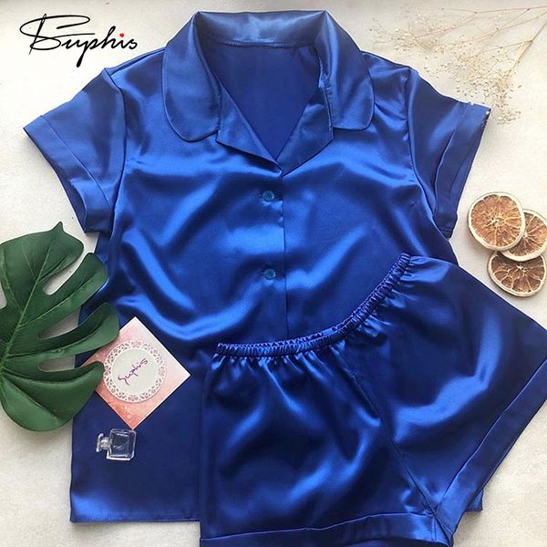 

suphis 5 colors satin nightshirt with shorts nightwear suit silk pyjama short sleeve casual pajama sets women sleepwear summer t200701, Black;red