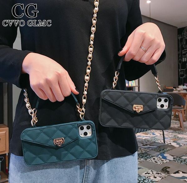 

shoulder bags cvvo glmc phone case with long strap chain for iphone 11 pro xs max xr 6s 7 8 plus tpu soft card wallet handbag back cover