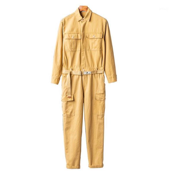 

men's jeans men's long sleeve multi pockets cargo jumpsuits with belt casual turn down collar overalls khaki black1, Blue