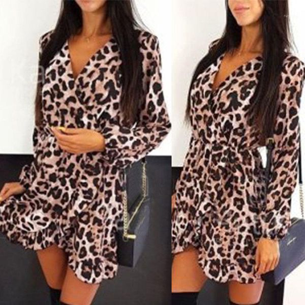 

hirigin 2018 new fashion women long sleeve leopard printed short mini dress cocktail party wrap dress1, Black;gray