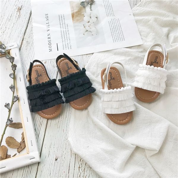 

girls summer sandals new korean tassel baby kindergarten leisure soft bottom children's leisure sandals toddler baby cloth y200404, Black;red