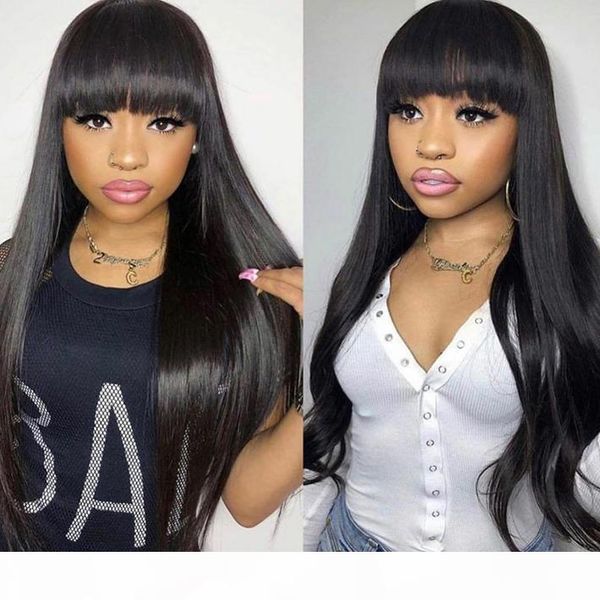 

длинные прямые malaysian my my hean hair fair procucked натуральный полный машинный парик с челкой для чернокожих женщин дешевый не кружевно, Black;brown