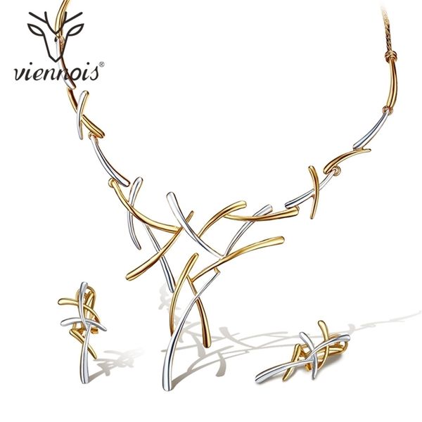 

viennois necklace and earrings jewelry set mix color cross desgin gifts fit with wedding prom bridesmaids party y200602, Slivery;golden