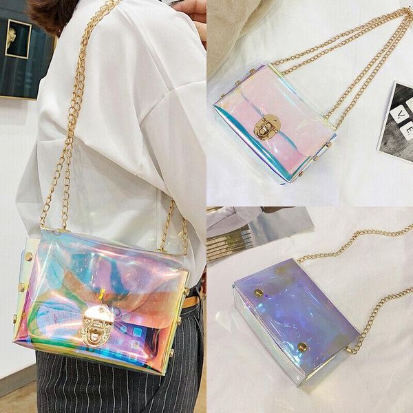 

women holographic bag clear transparent small hologram handbag purse crossbody1