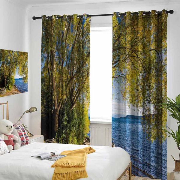 

thermal insulated room darkening window shade small boat under tree by the lake north island new zealand picturesque view curtain