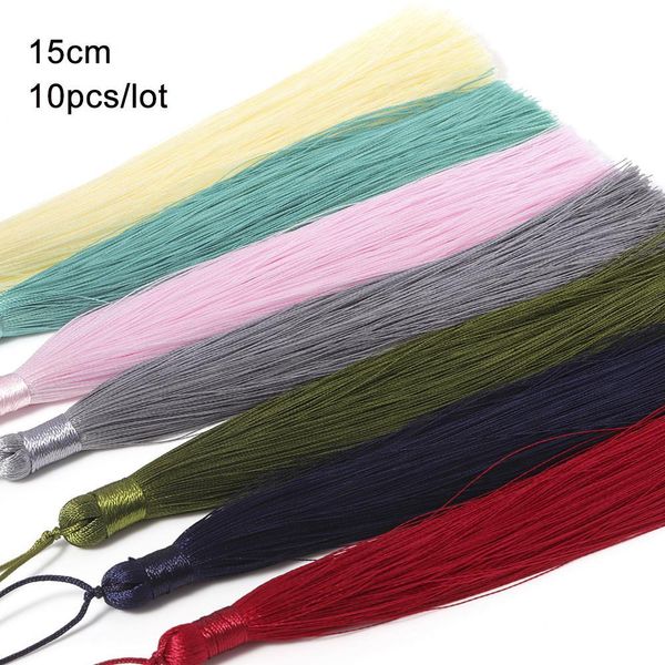 

10pcs 15cm long silk tassel brush charm pendant for diy jewelry making tassel earring handmade clothes crafts findings supplier h jllvay