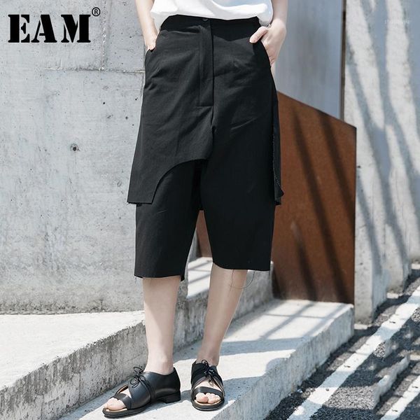 

eam] high waist black cut style split joint calf-length trousers new loose fit pants women fashion spring summer 2020 1w0391, Black;white
