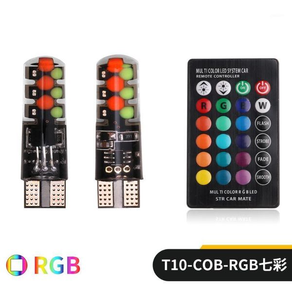 

emergency lights t10 led cob w5w signal canbus rgb reading wedge lamp strobe light colorful multi mode car bulbs with remote controller1