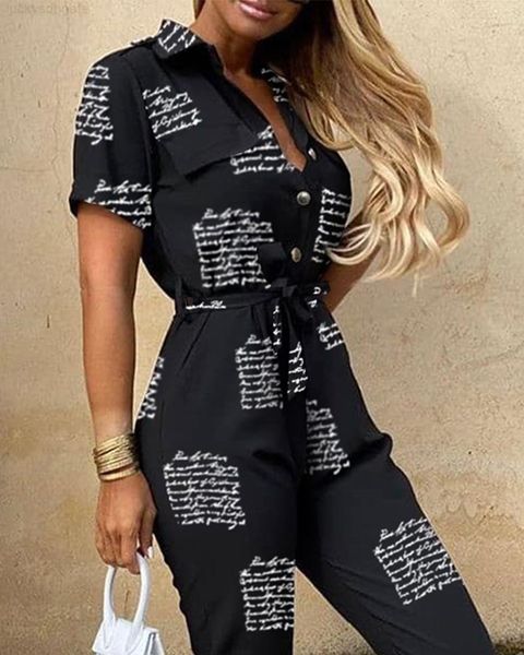 

jumpsuit short sleeve letter t200430 t200501 print, Black;white